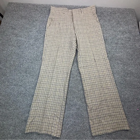 VTG Pendleton Wool Pants 32x29 60s 70s Beige Blue Plaid Check Trousers USA Made - Picture 2 of 16